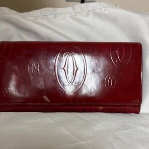 Cartier Glossy Deep Red Embossed Long Wallet